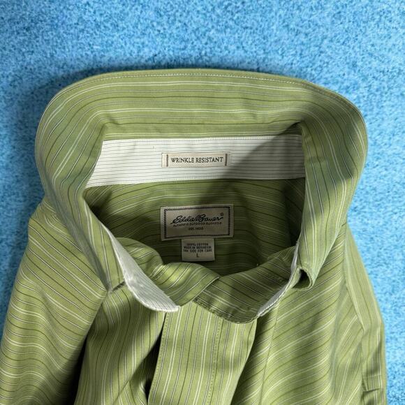 Eddie Bauer Men’s L Wrinkle-Free Green Button Down Shirt Cotton Long Sleeve - Picture 12 of 16